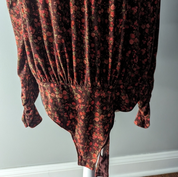 Free People Bodysuit Chocolate Combo Floral Kaya Long Sleeve Bodysuit Size XL - Picture 10 of 14